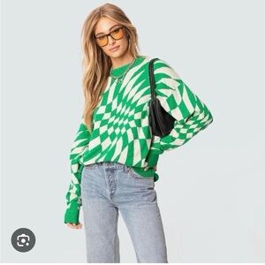Edikted Morphy Knit Optical Illusion Sweater – Swirl Checkerboard – M/L